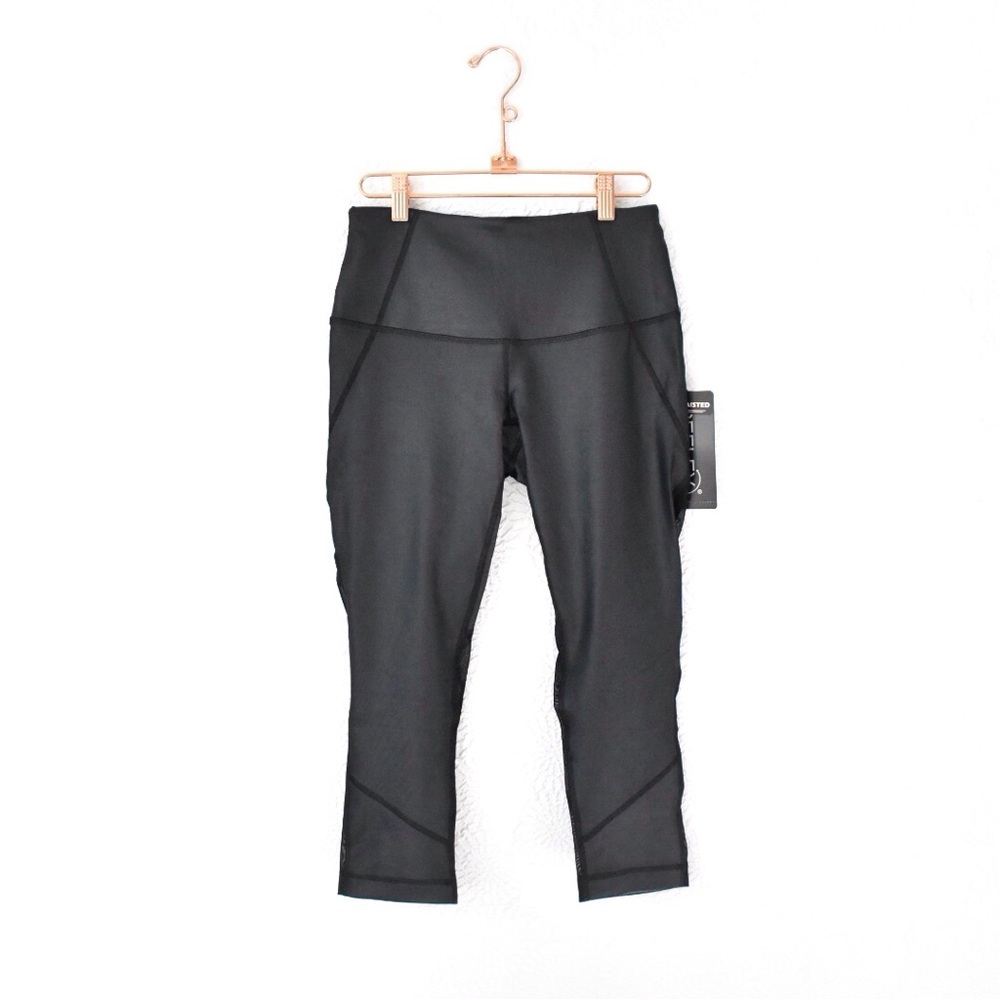 90 Degrees by Reflex Black Faux Leather Cire Capri Leggings